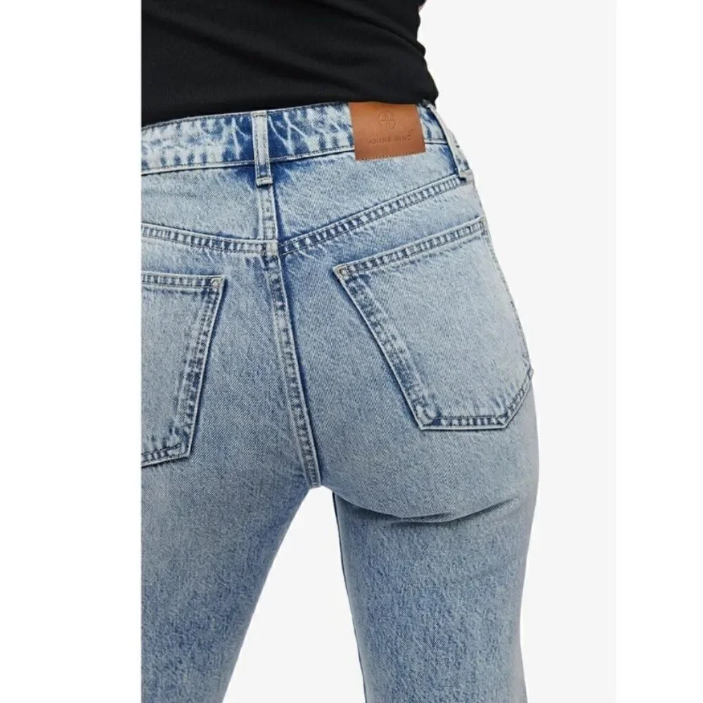 Anine Bing Sonya Blue Jeans Crop Straight Leg High Rise Size 25